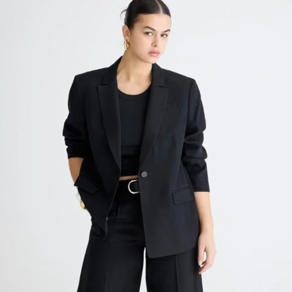J. CREW Blazer Womens 2 Black Tuxedo Blazer in Drapey Viscose 2024